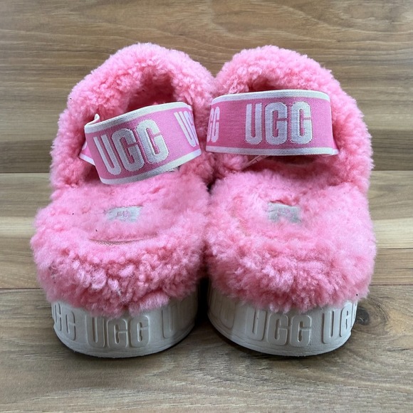 UGG Fluffita Slipper Slingback Womens 7 Pink Fur Fluffy Platforms - Picture 7 of 11